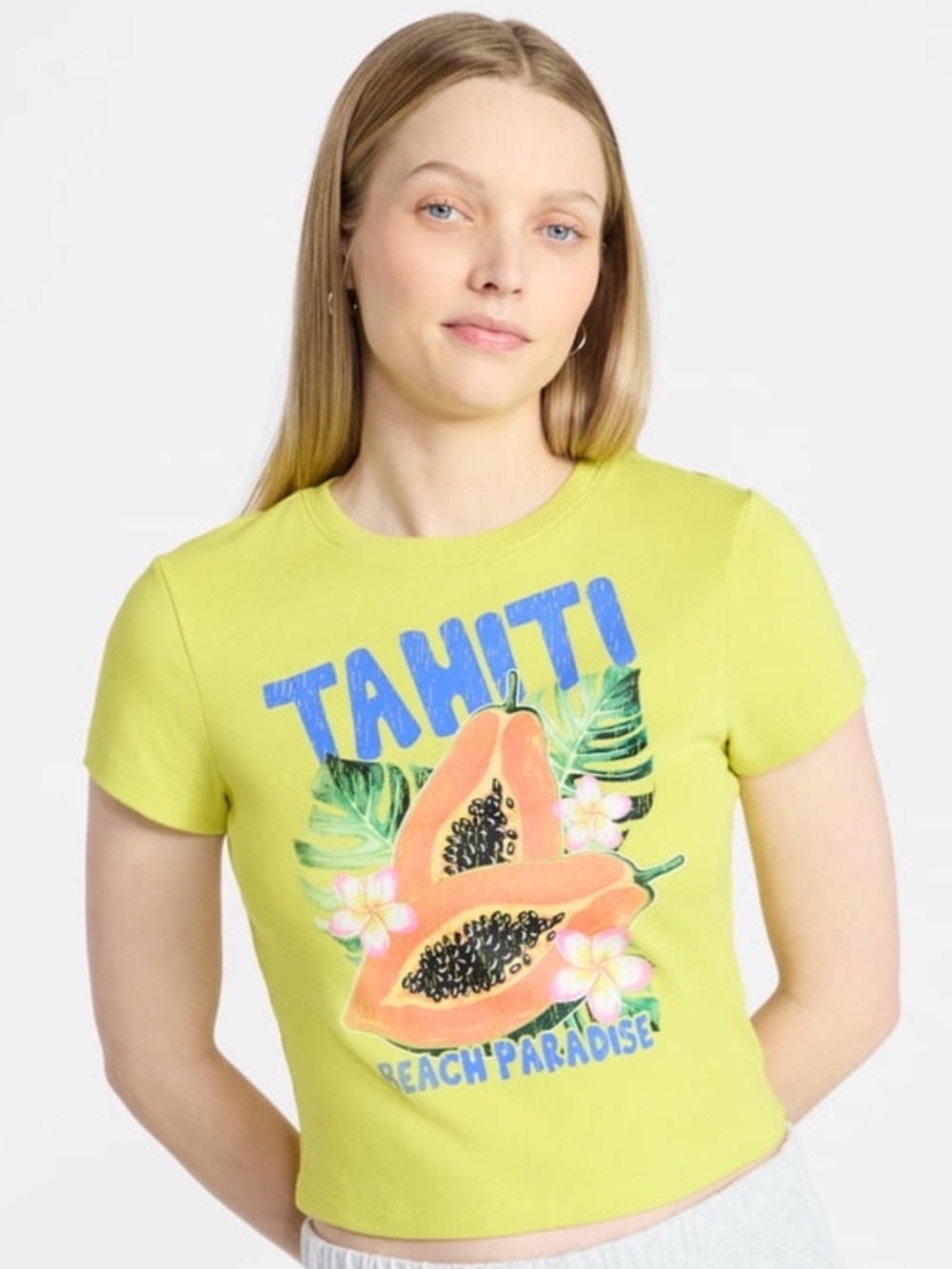 No Boundaries Lime Green Tahiti Graphic Cropped Tee